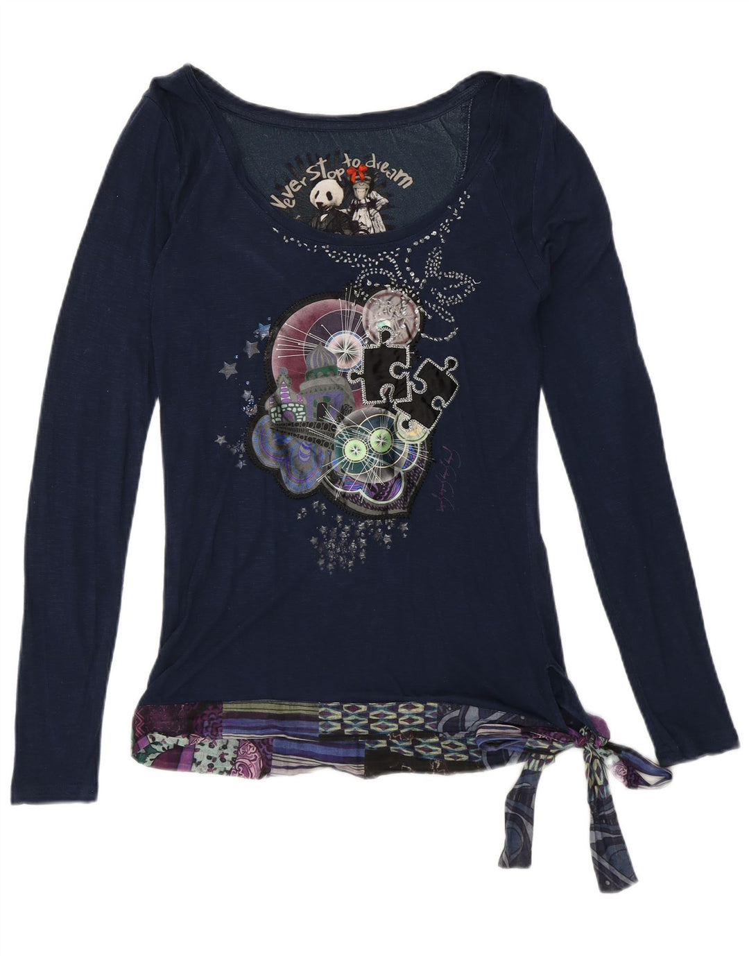 Desigual Blusa con patrón abstracto para mujer UK 10 Small Azul marino