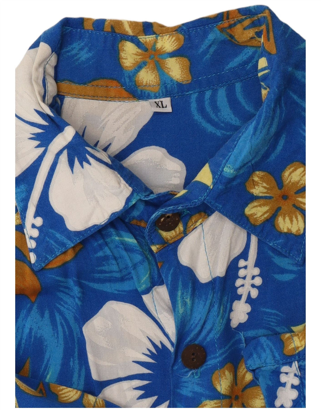 VINTAGE Camisa hawaiana de manga corta para hombre XL Azul Floral