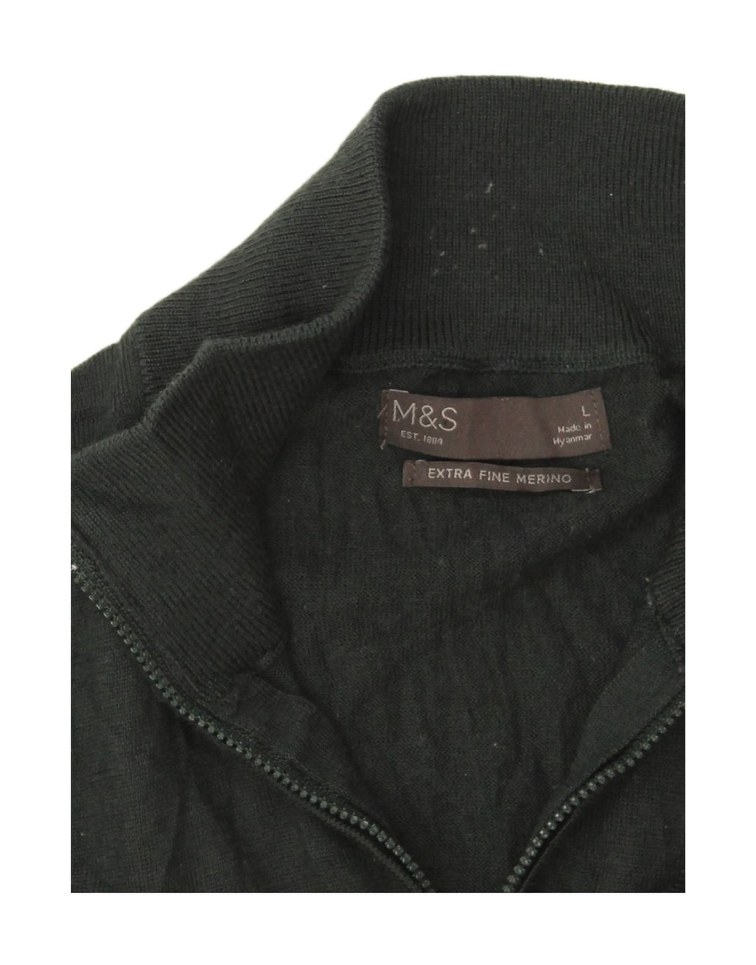 Marks & Spencer - Jersey para hombre con cuello y cremallera, talla grande, de lana merino, color verde