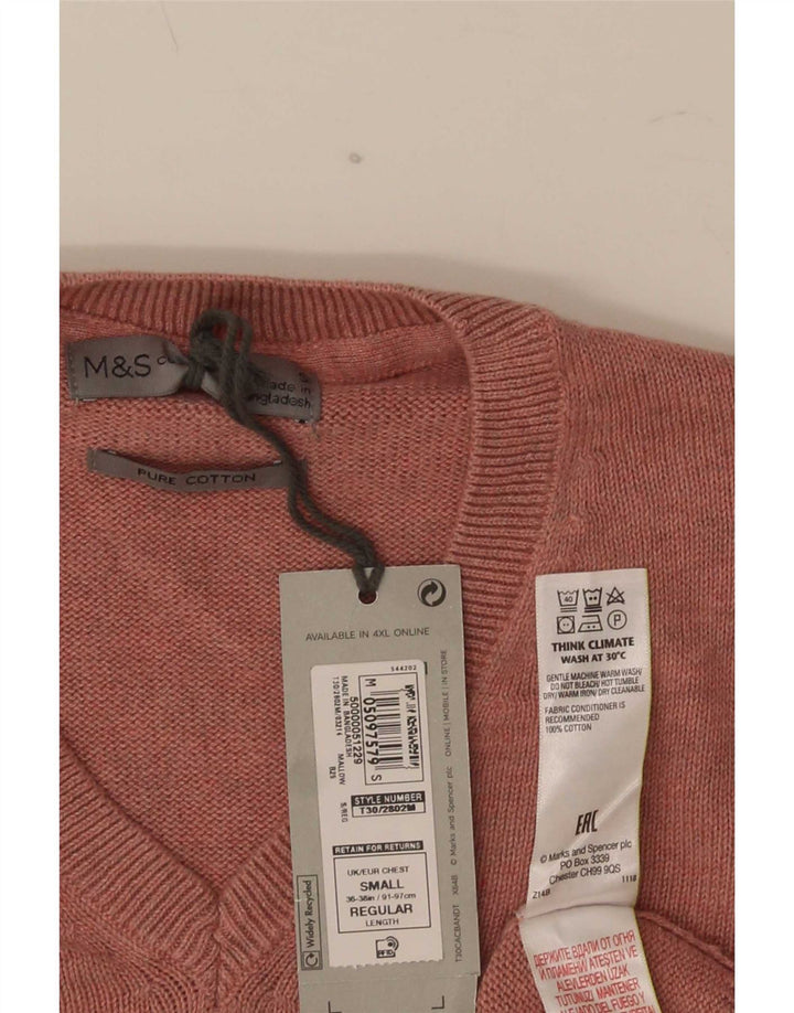Marks & Spencer Suéter con Cuello en V para Hombre Pequeño Algodón Rosa