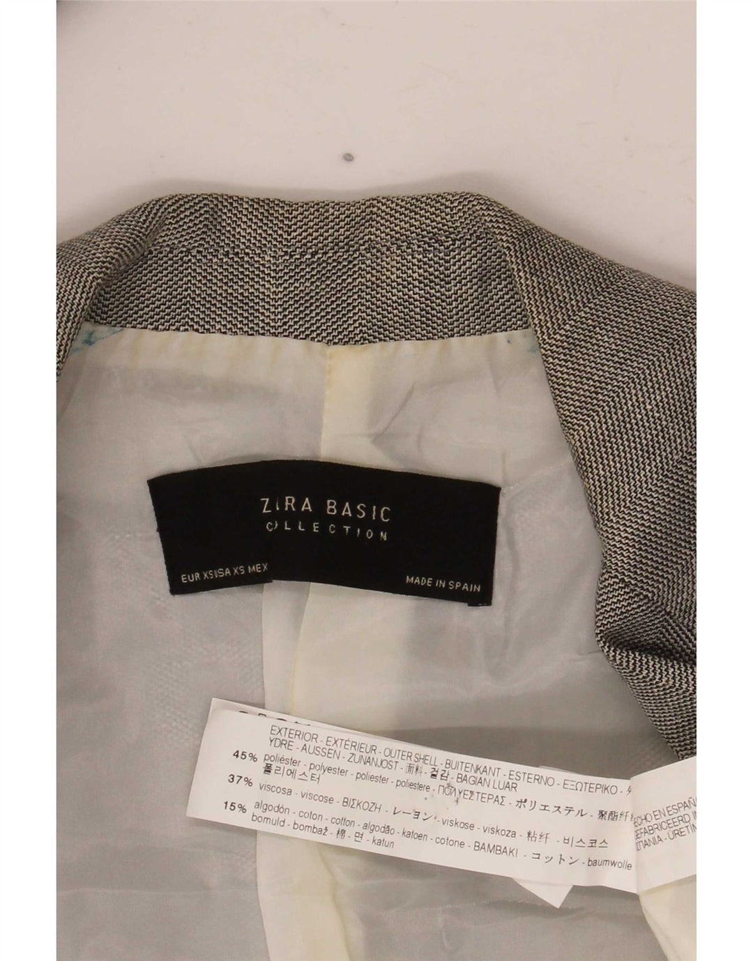 Zara Chaqueta tipo blazer con 1 botón para mujer UK 6 XS Gris Chevron Poliéster