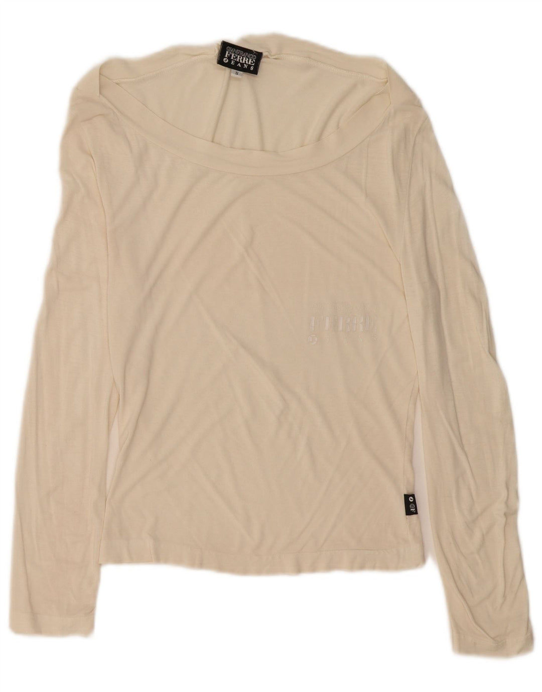 Gianfranco Ferre Top gráfico para mujer de manga larga UK 10 Small Off White