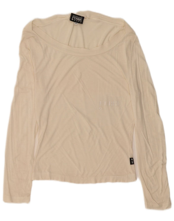 Gianfranco Ferre Top gráfico para mujer de manga larga UK 10 Small Off White