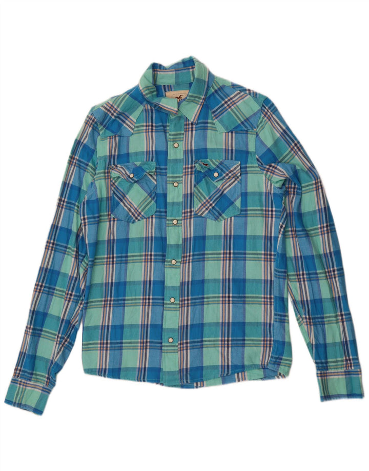 Camisa Hollister Hombre De Franela De Algodón A Cuadros Azul Medio