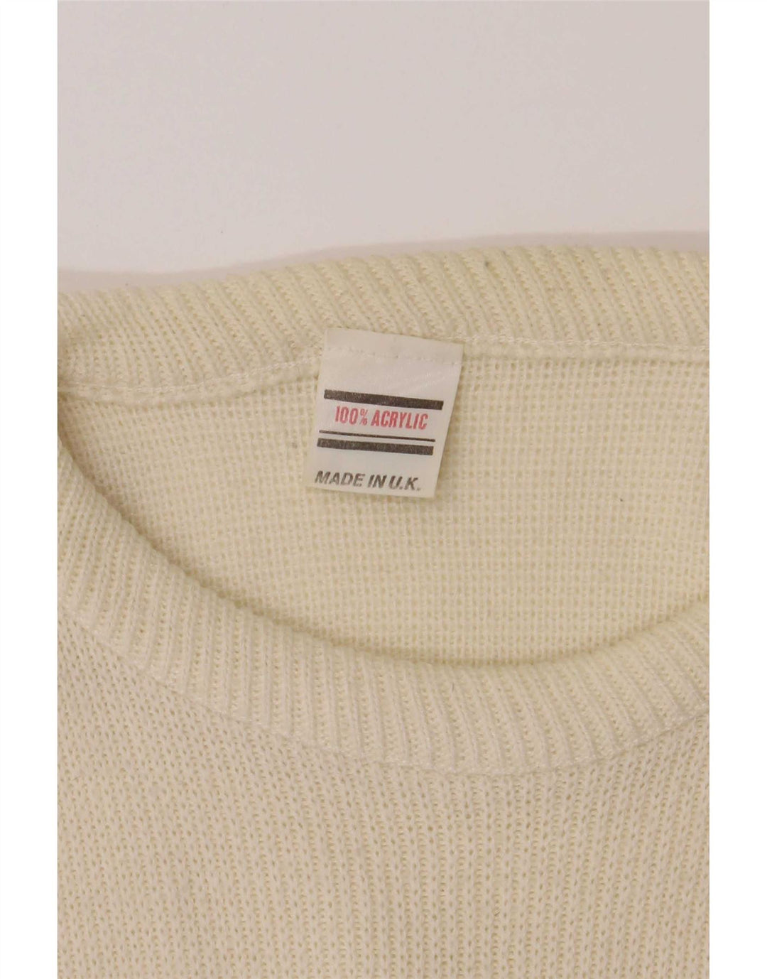 Vintage hombres barco cuello jumper suéter grande de blanco Argyle/Diamond