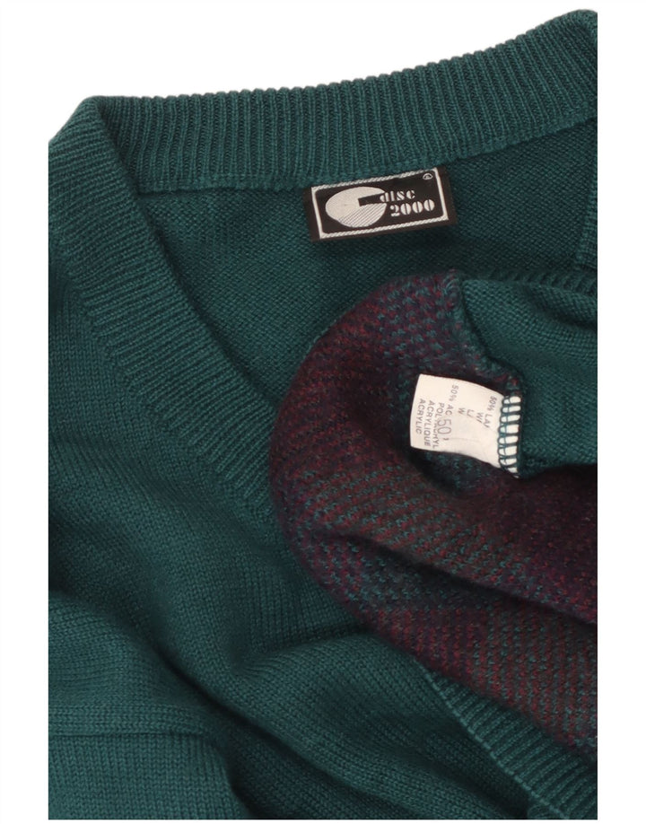 Vintage mujer V-cuello jersey suéter IT 50 XL verde Argyle/diamante lana