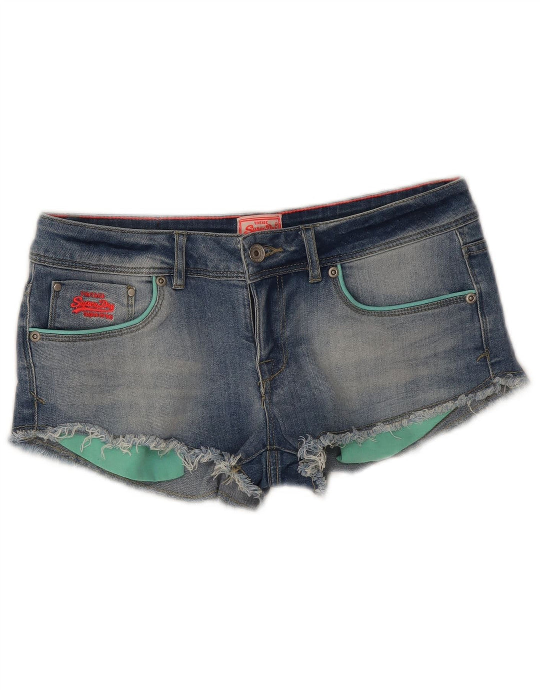 Superdry Mujer Pantalones Cortos De Mezclilla De Cintura Baja W30 Algodón Azul Medio