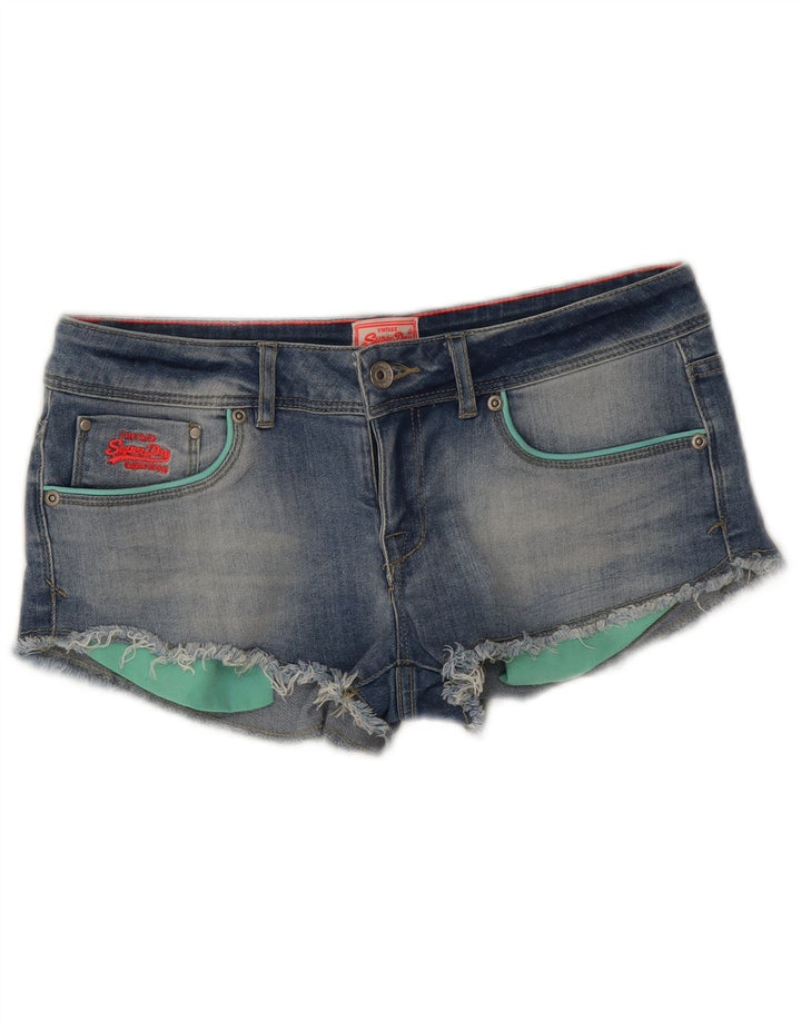 Superdry Mujer Pantalones Cortos De Mezclilla De Cintura Baja W30 Algodón Azul Medio