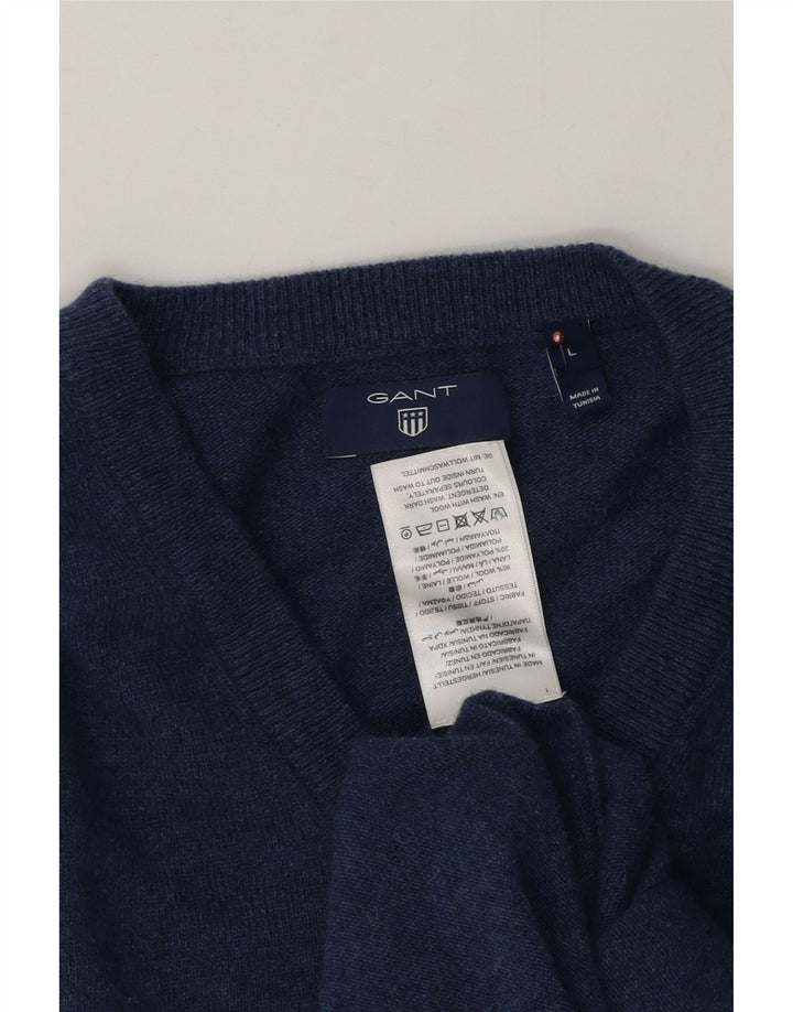 Gant Jersey con cuello en V para hombre, suéter grande de lana azul marino