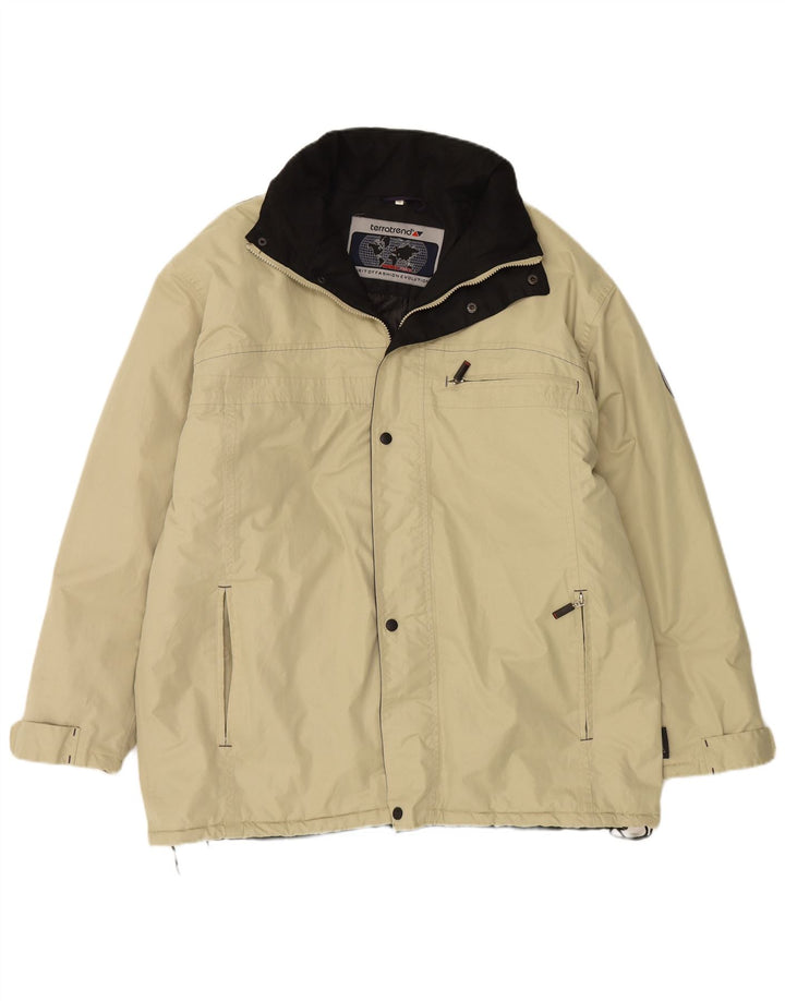 VINTAGE Chaqueta cortavientos con capucha para hombre Reino Unido 42 XL Poliéster beige