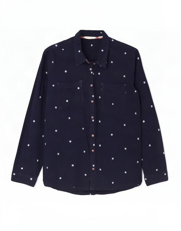 White Stuff Camisa de manga 3/4 para mujer UK 40 Algodón geométrico azul marino mediano