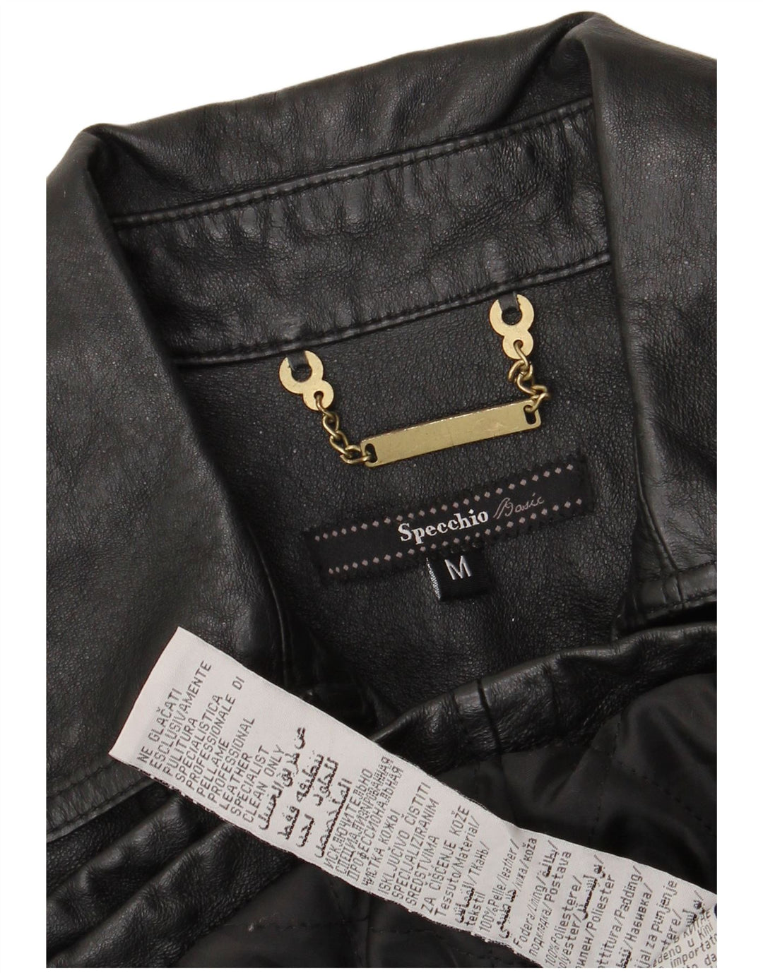 SPECCHIO Chaqueta de cuero militar corta para mujer Reino Unido 12 Cuero negro mediano