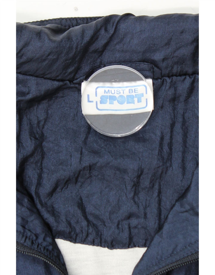 VINTAGE Chaqueta superior de chándal para hombre Grande Azul marino Colorblock Poliamida