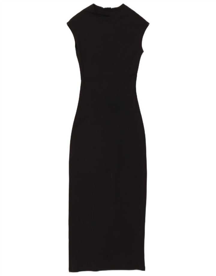 ZARA Mujer Maxi Vestido Sin Mangas UK 40 Small Poliamida Negro