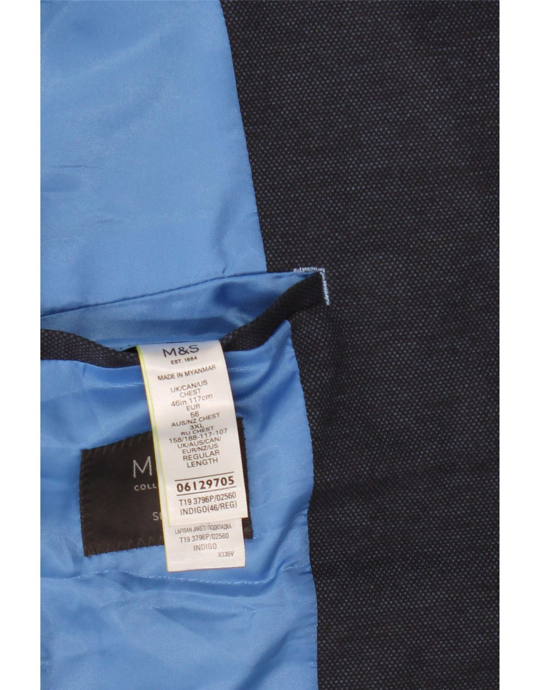 MARKS & SPENCER Chaqueta tipo blazer ajustada con 2 botones para hombre UK 46 XL Azul marino