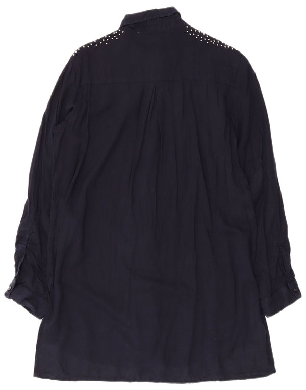 Zara Mujer Vestido Camisero De Manga Larga UK 6 XS Azul Marino Lyocell
