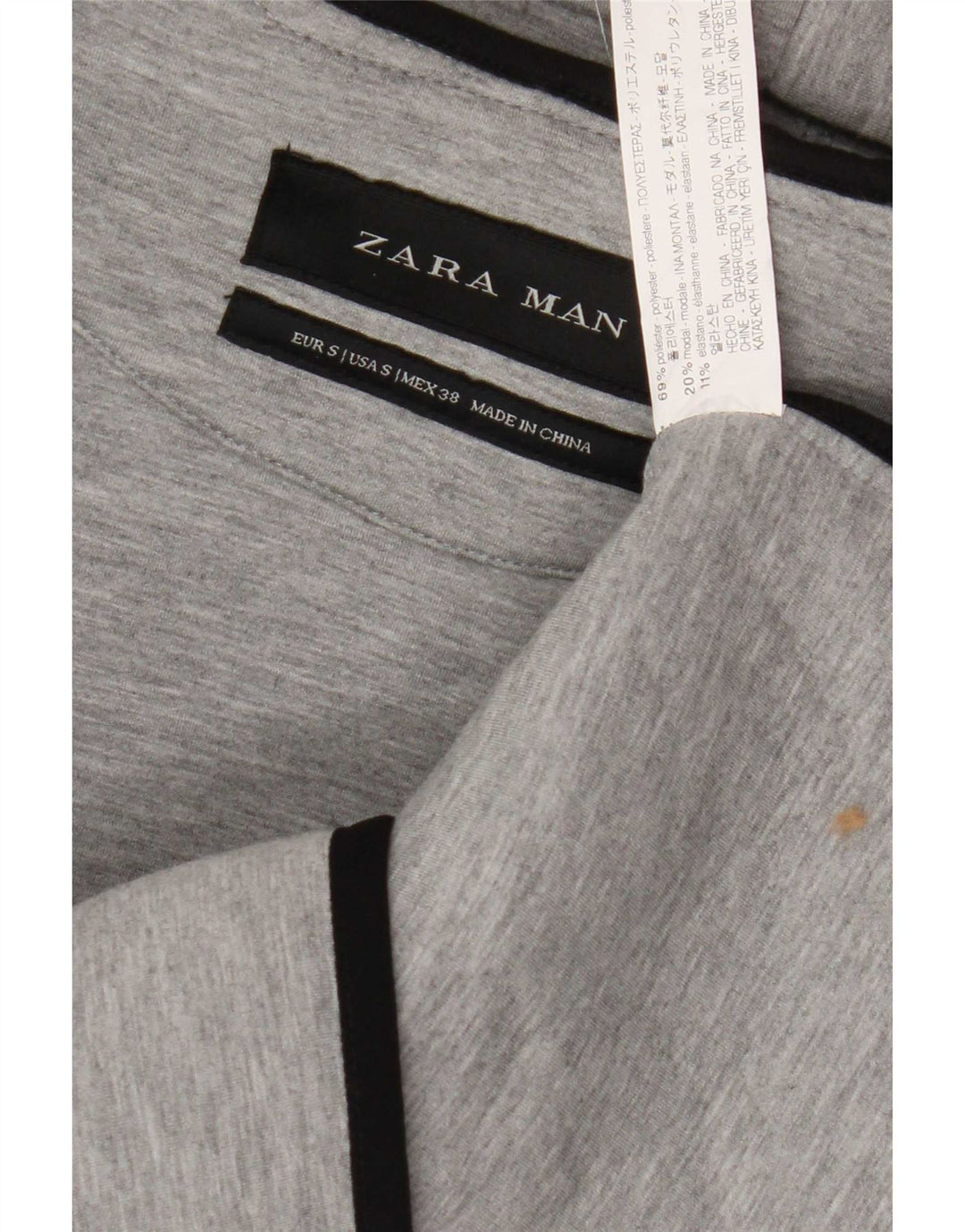 Zara Hombre Suéter Sin Mangas Con Capucha Y Cremallera Pequeño Poliéster Gris