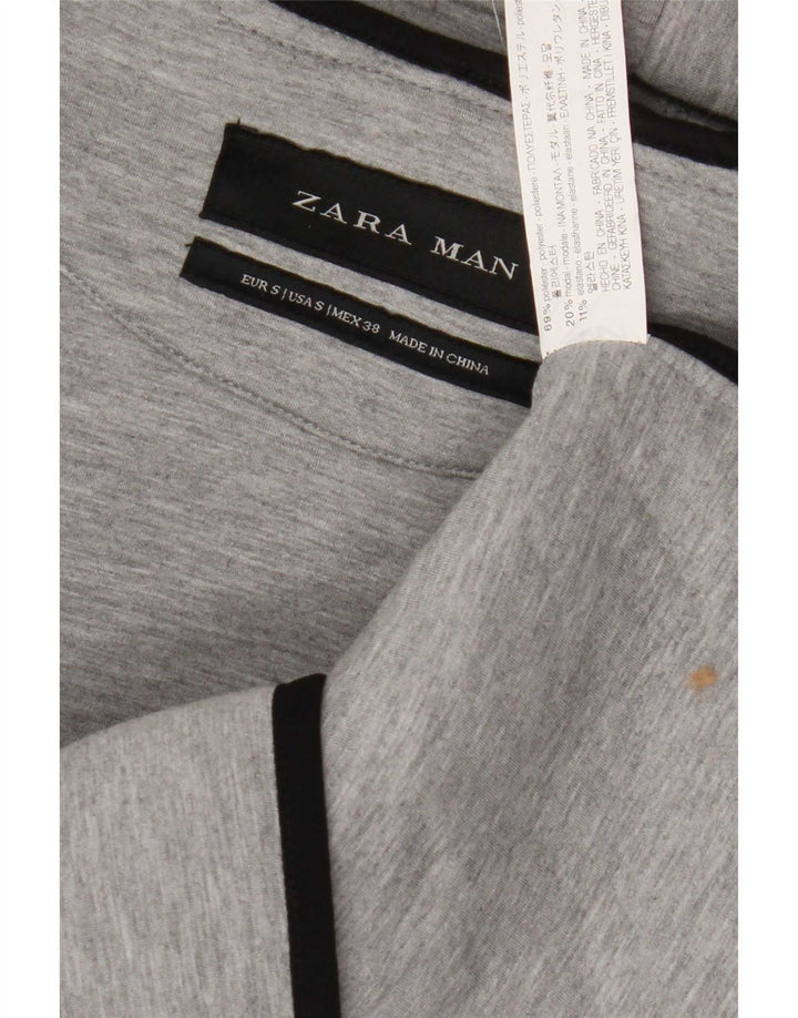 Zara Hombre Suéter Sin Mangas Con Capucha Y Cremallera Pequeño Poliéster Gris