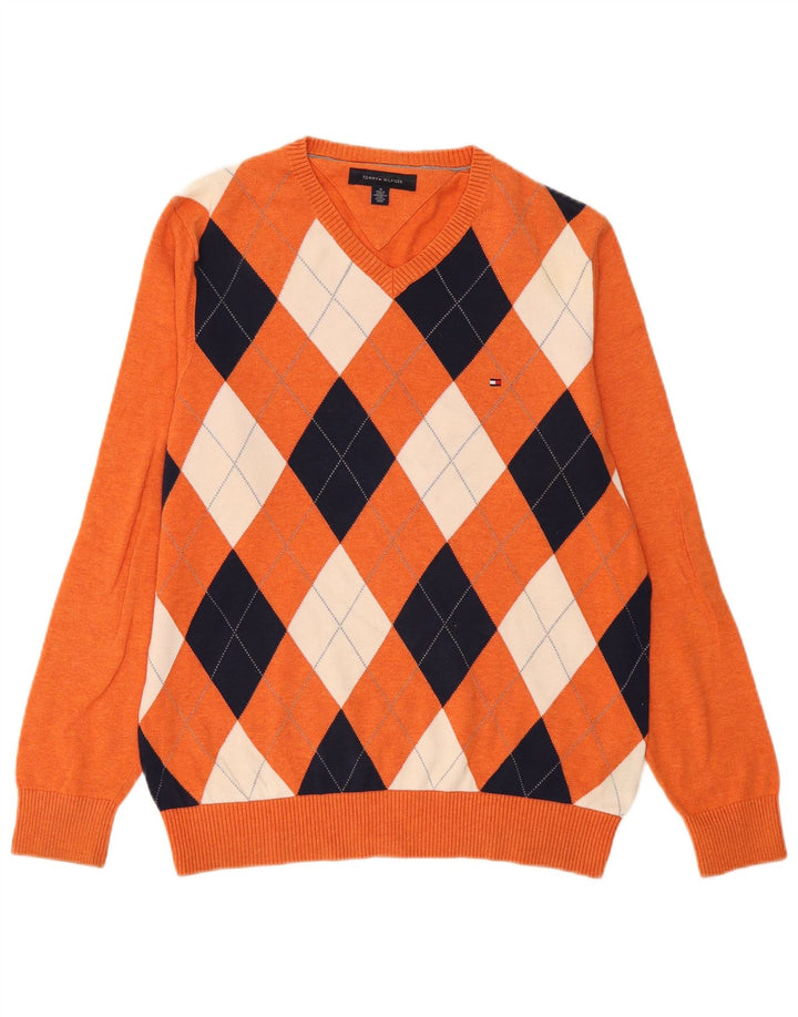 Tommy Hilfiger Jersey con Cuello en V para Hombre Naranja Medio Argyle/Diamond