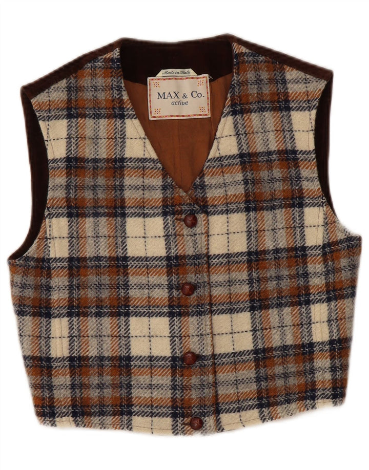MAX & CO. Chaleco para mujer IT 40 Small Brown Check Wool