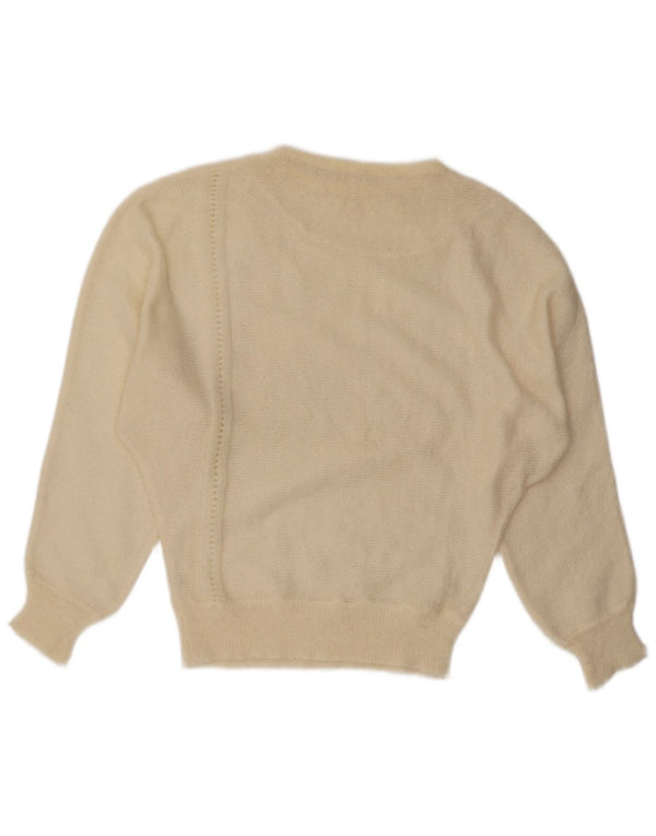Vintage mujer barco cuello jumper suéter Reino Unido 14 grande de mohair blanco