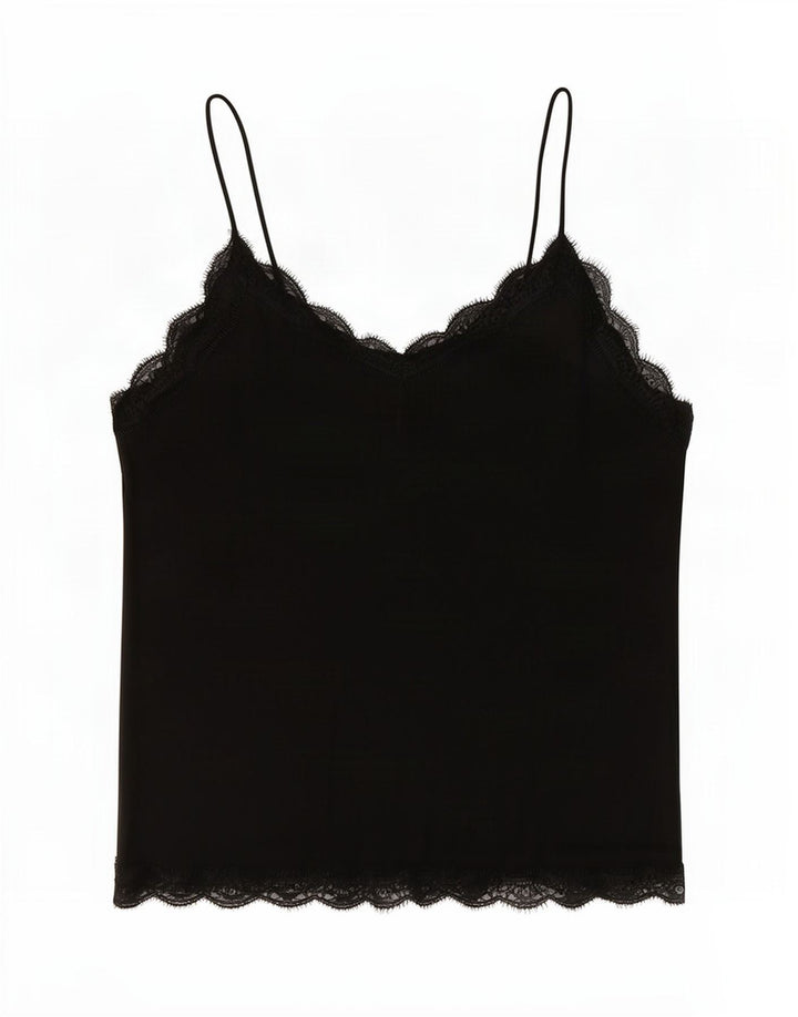 Zara Mujer Crop Cami Top UK 46 Grande Poliéster Negro