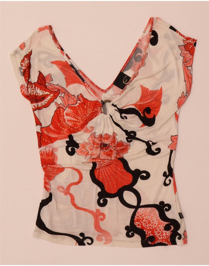 Just Cavalli Blusa para Mujer Top UK 40 Grande Elastano Floral Blanco Roto