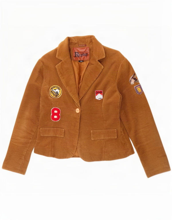 Replay Chaqueta tipo blazer de pana con 1 botón para mujer UK 44 Grande Algodón caqui