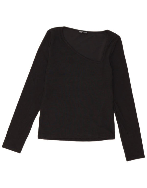 Zara Mujer Top Manga Larga UK 44 Grande Negro