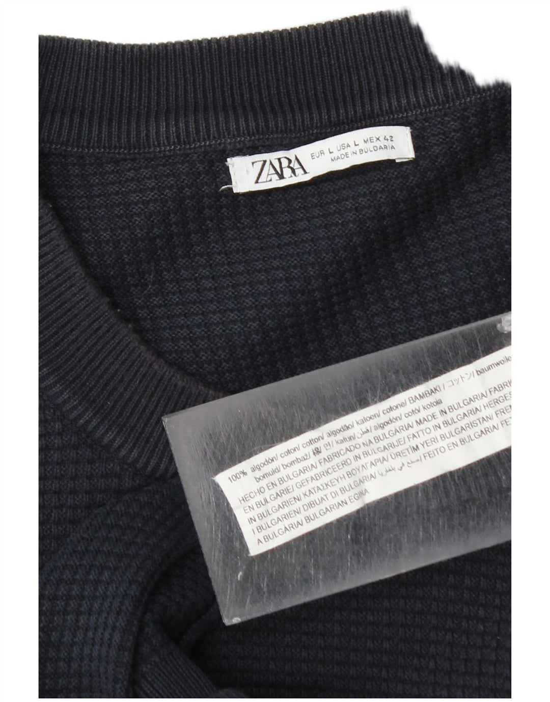 Zara Hombre Jersey Cuello Redondo Jersey Grande Azul Marino Algodón