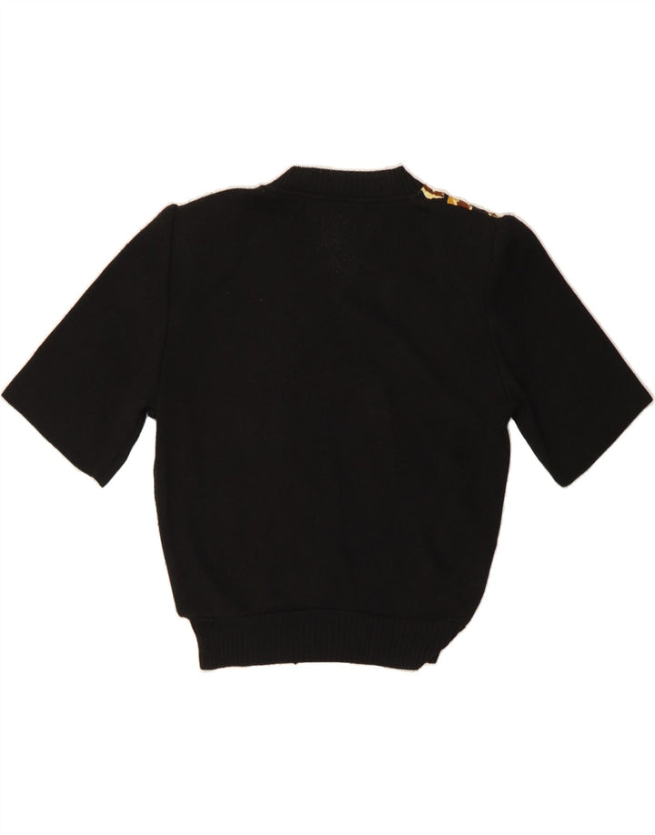 VINTAGE Womens Abstract Pattern V-Neck Jumper Sweater UK 14 Large Black Vintage Vintage and Second-Hand Vintage from Messina Hembry 