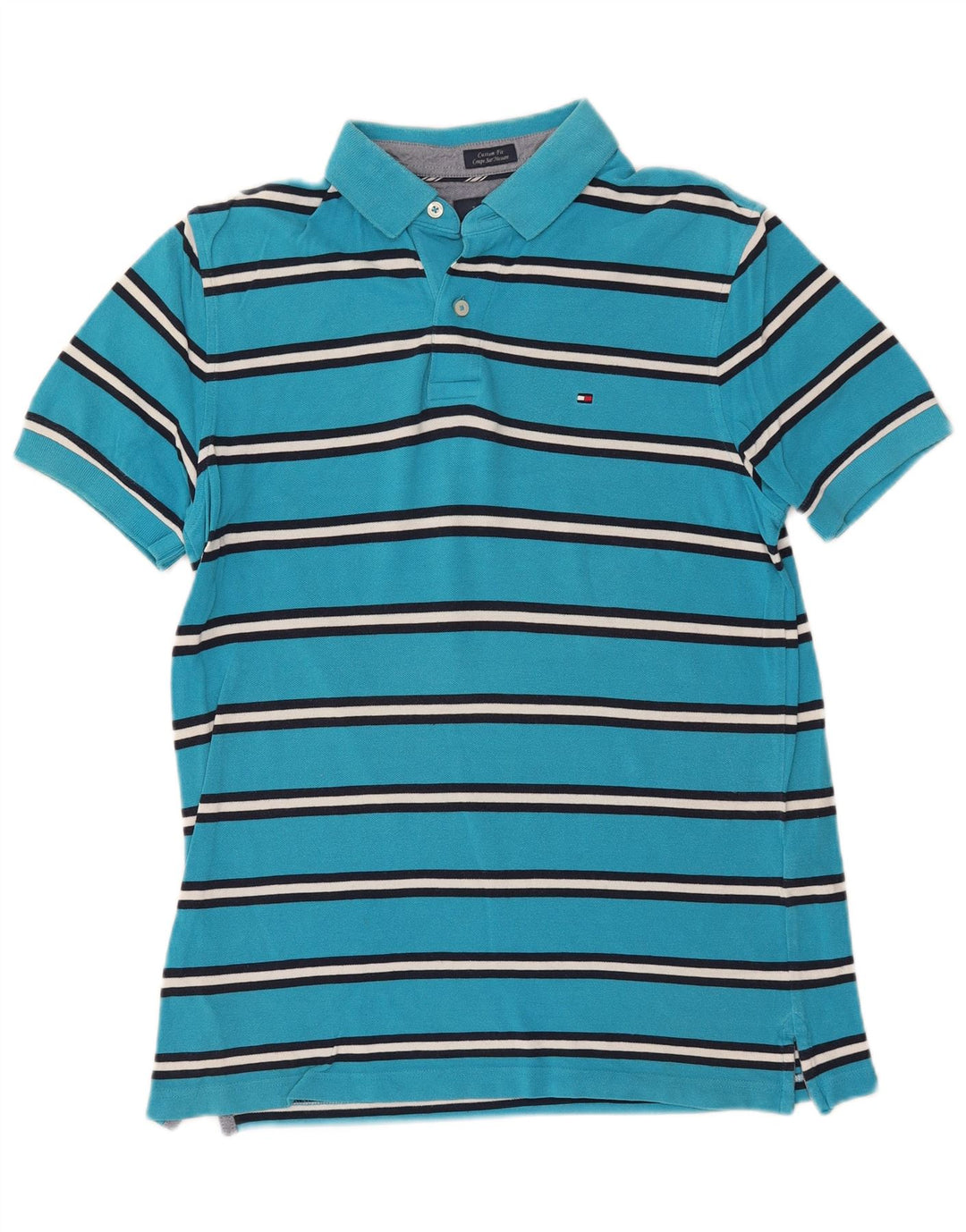 Tommy Hilfiger Polo de ajuste personalizado para hombre de algodón a rayas azul medio