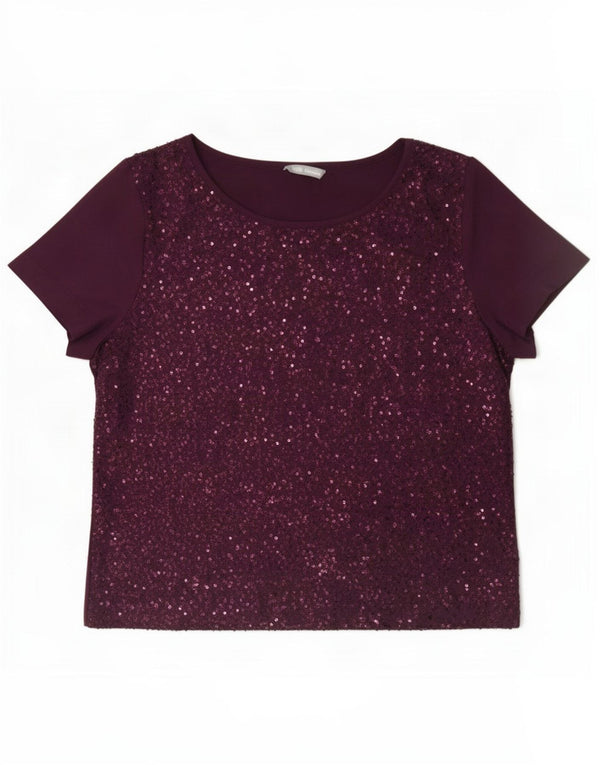 Marks & Spencer Blusa de Lentejuelas para Mujer Top UK 44 Grande Borgoña