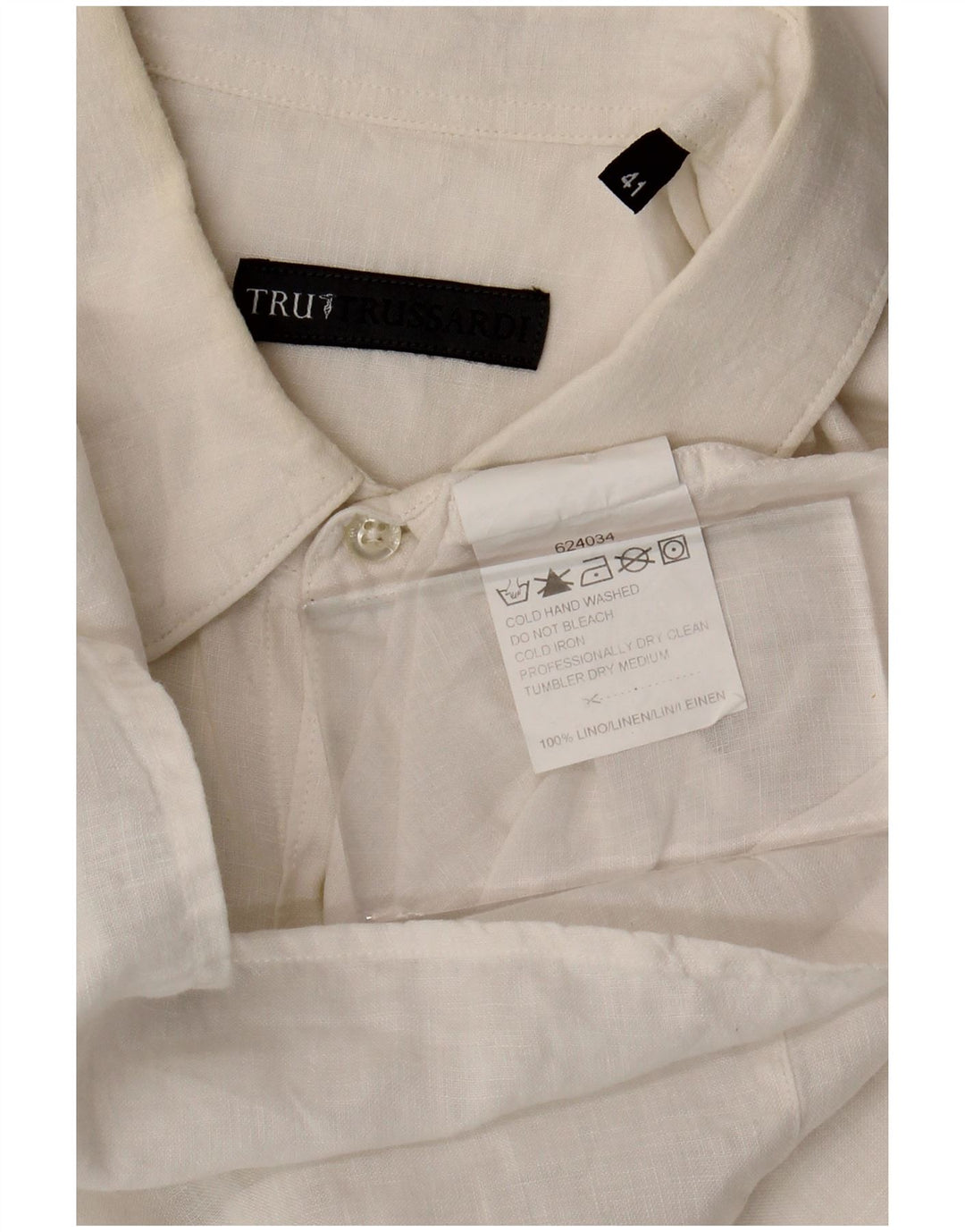 Camisa Trussardi Hombre Manga Corta Talla 41 Grande Lino Blanco