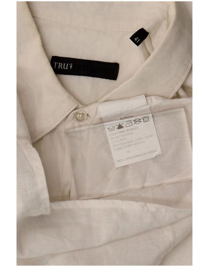 Camisa Trussardi Hombre Manga Corta Talla 41 Grande Lino Blanco