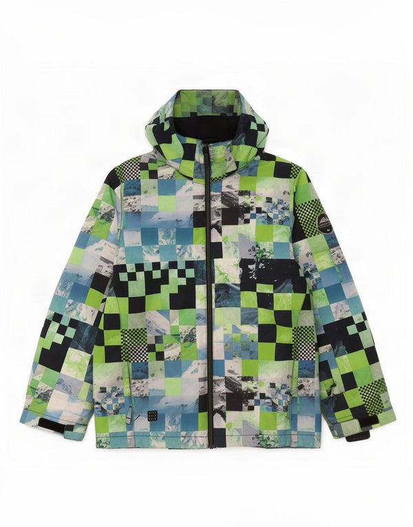 Quiksilver Boys Hooded Windbreaker Jacket 13-14 Years XL Green Geometric