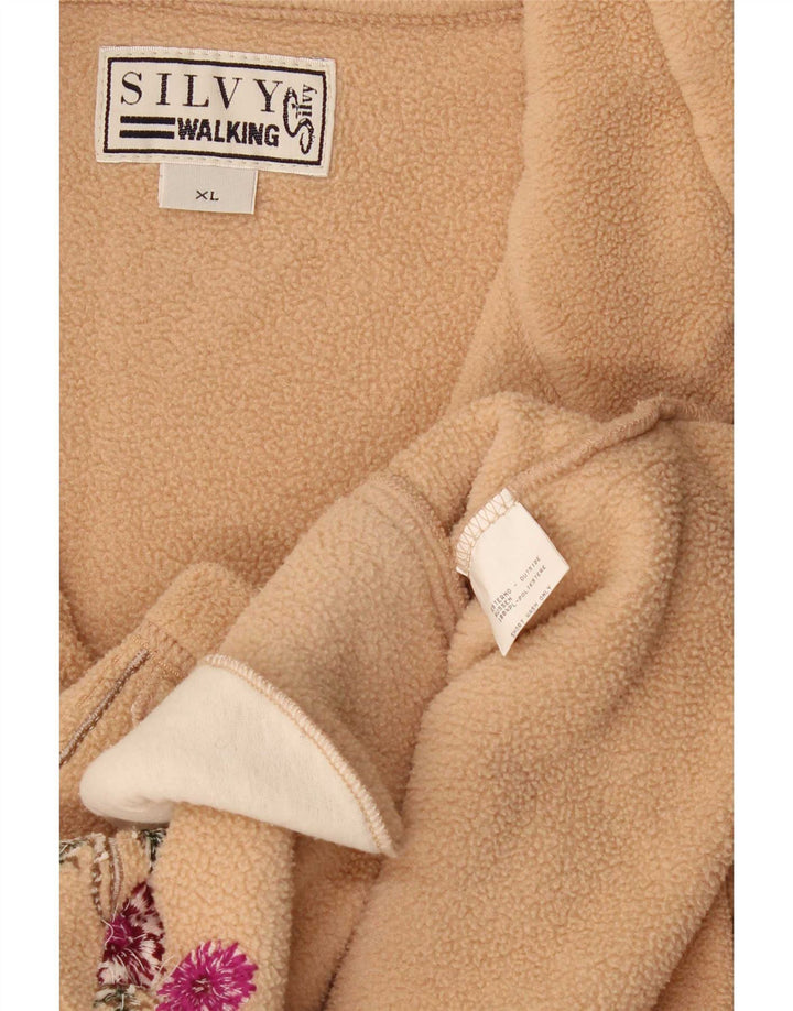 Silvy Chaqueta polar extragrande para mujer UK 18 XL Poliéster floral beige