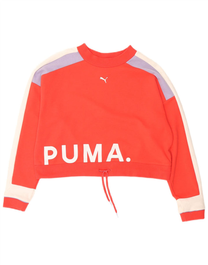 Puma Mujer Crop Graphic Sudadera Jumper UK 14 Medium Rojo Colorblock
