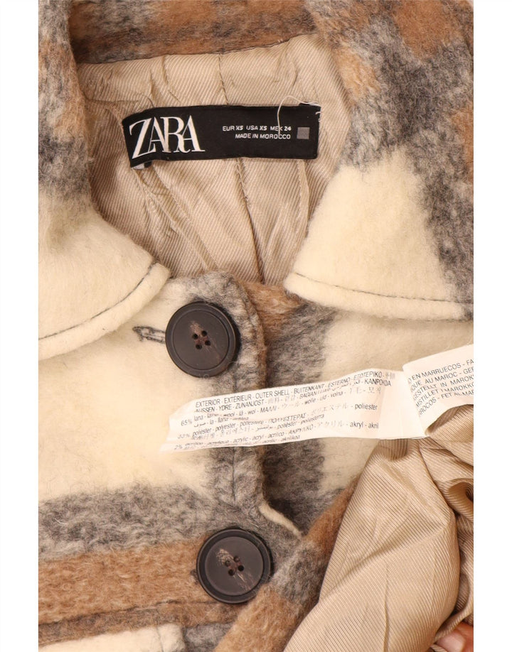 Zara Mujer Chaqueta Extragrande Shacket UK 6 XS Lana A Cuadros Beige