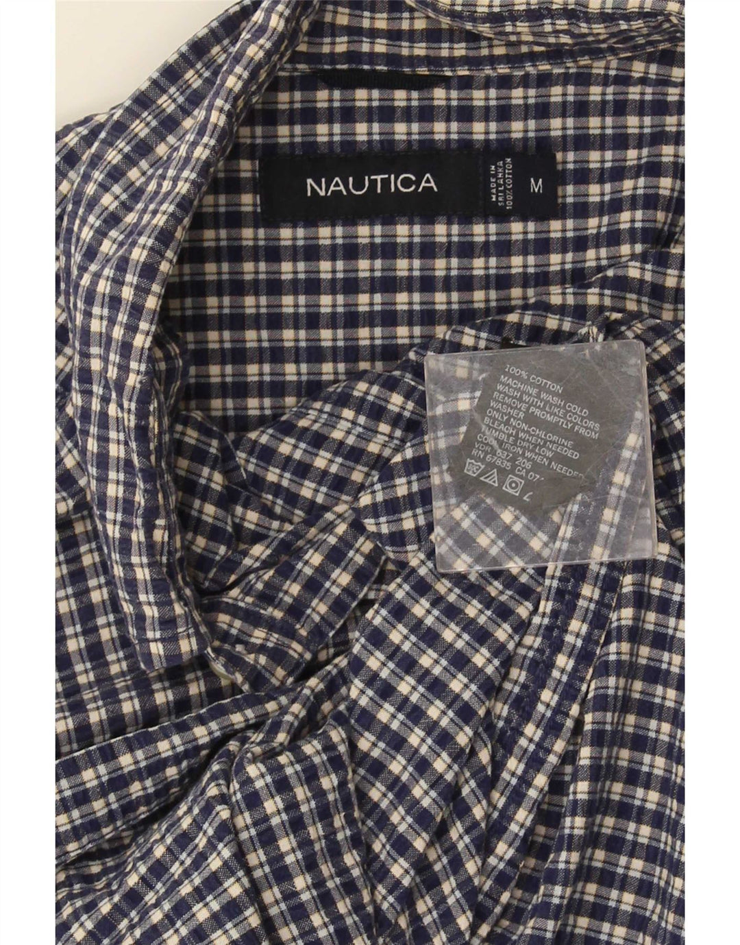 Nautica Camisa de manga corta para hombre de algodón a cuadros azul marino mediano