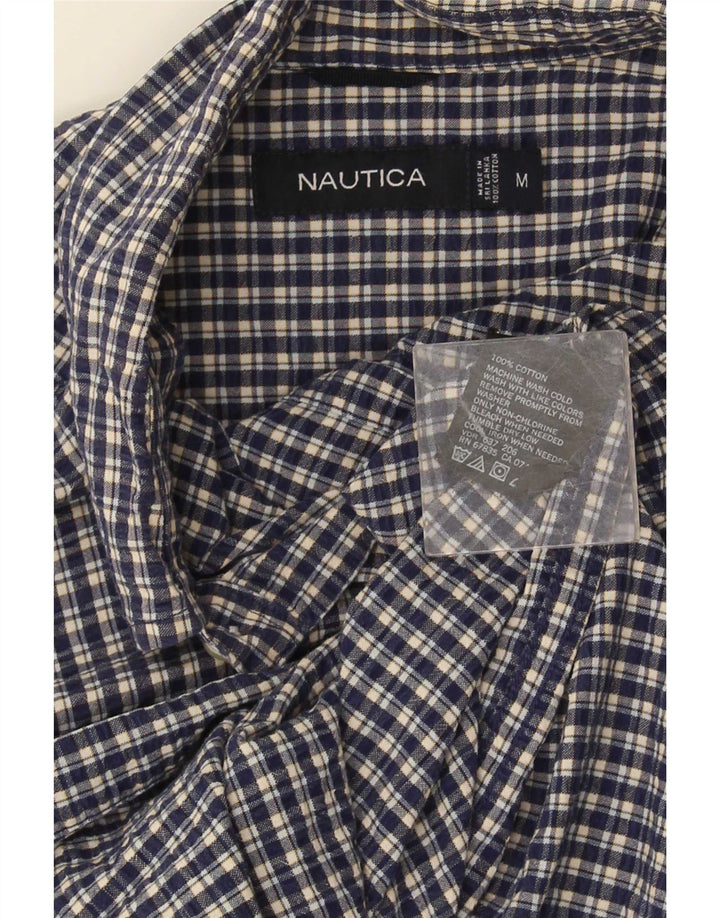 Nautica Camisa de manga corta para hombre de algodón a cuadros azul marino mediano