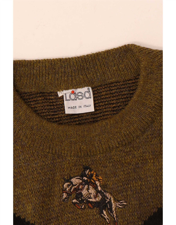 Lasa Hombre Jersey De Cuello Redondo De Lana Geométrica Marrón Medio