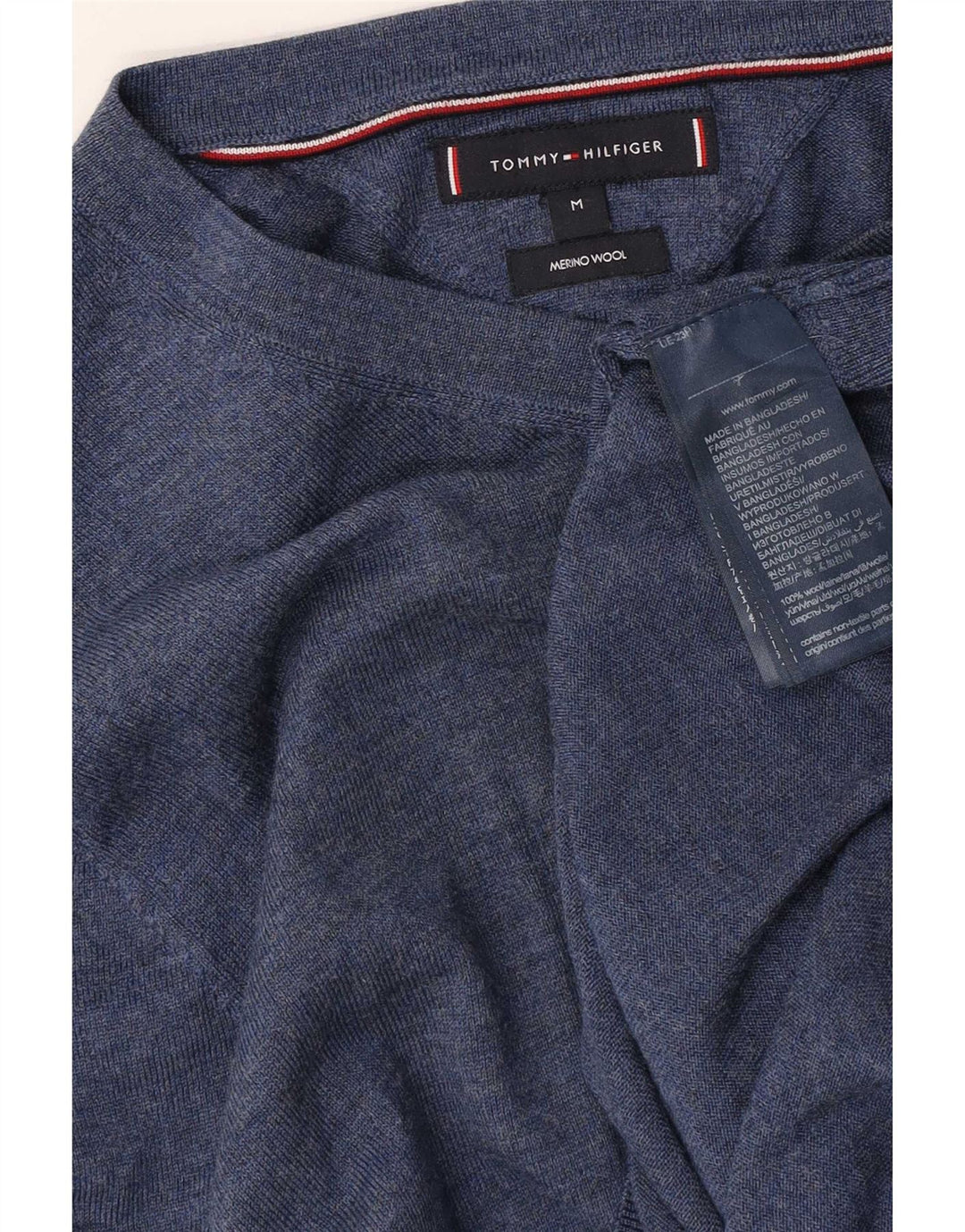 Tommy Hilfiger Jersey con Cuello en V para Hombre de Lana Merino Azul Medio