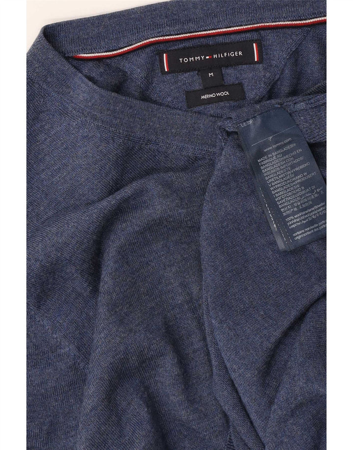 Tommy Hilfiger Jersey con Cuello en V para Hombre de Lana Merino Azul Medio