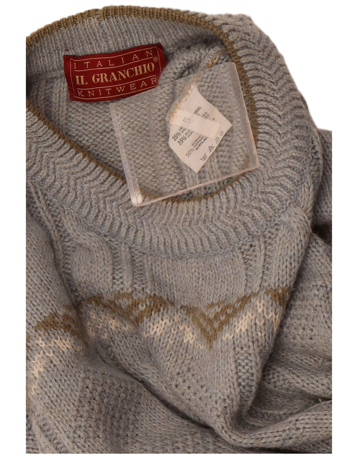 Il Granchio Jersey de cuello redondo para hombre, suéter de lana Fair Isle azul grande