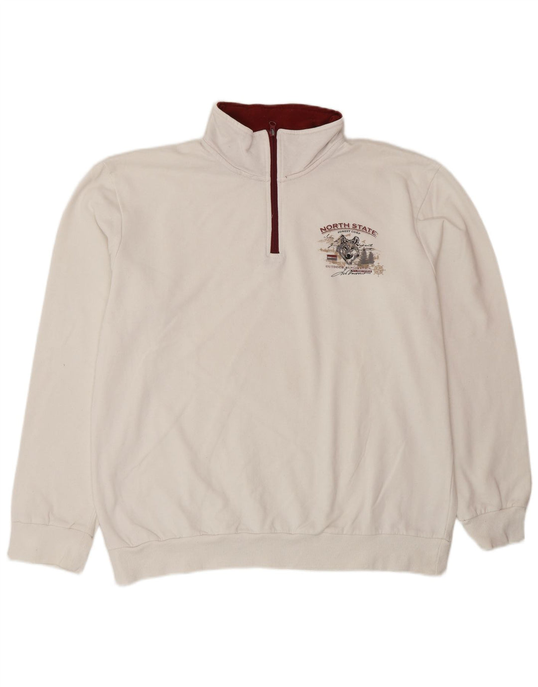 ATLAS FOR MEN Sudadera con cuello y cremallera gráfica para hombre Jumper Large White Cotton