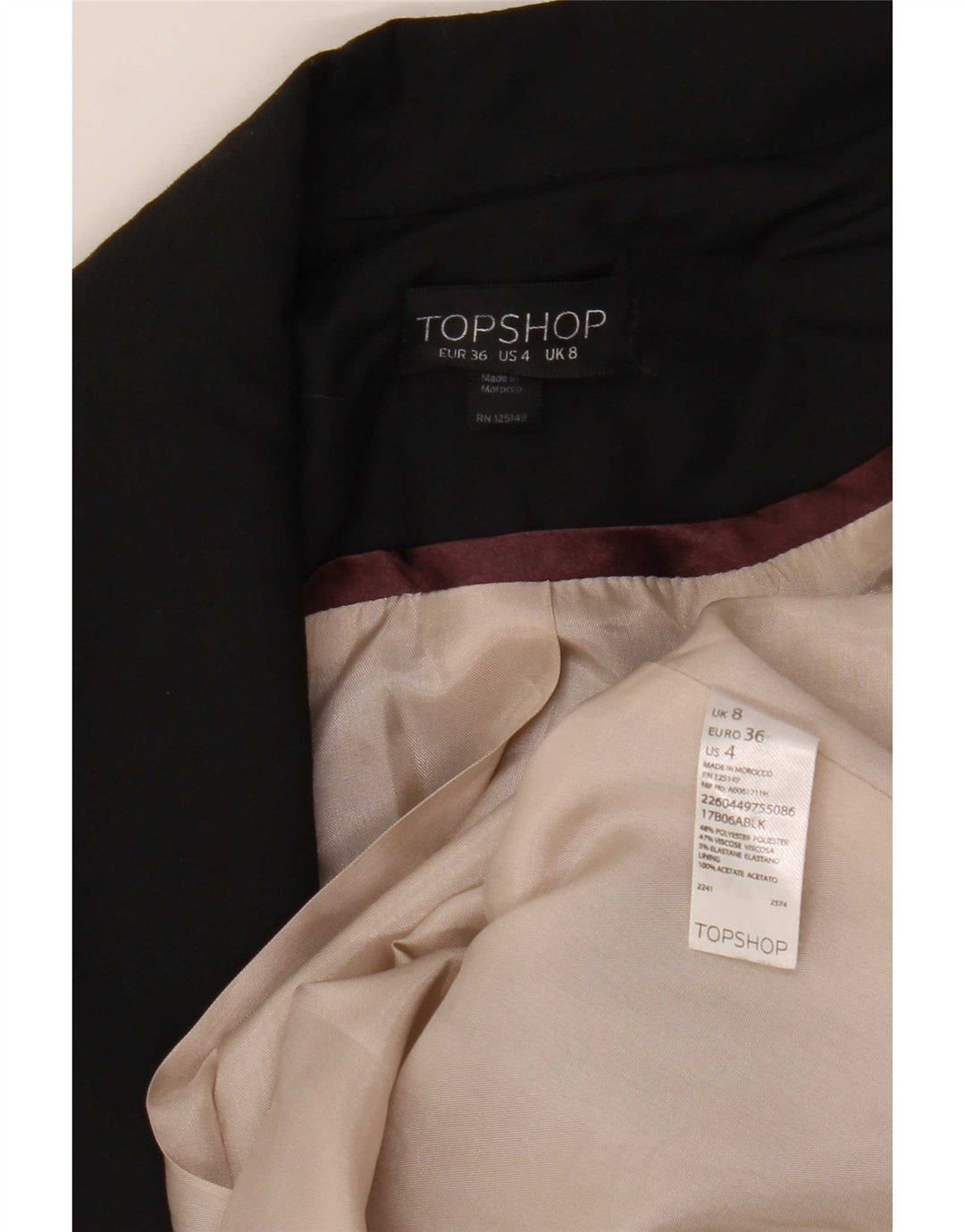 Topshop Chaqueta tipo blazer abierta para mujer UK 8 Small Poliéster negro