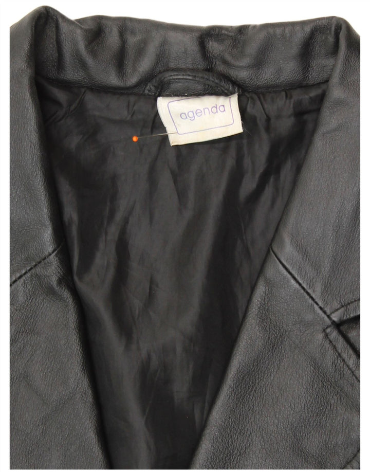 Agenda Chaqueta Blazer de Cuero con 3 Botones para Mujer UK 24 4XL Cuero Negro