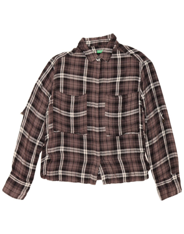 BENETTON Camisa de franela extragrande para mujer UK 10 Small Brown Check Viscosa
