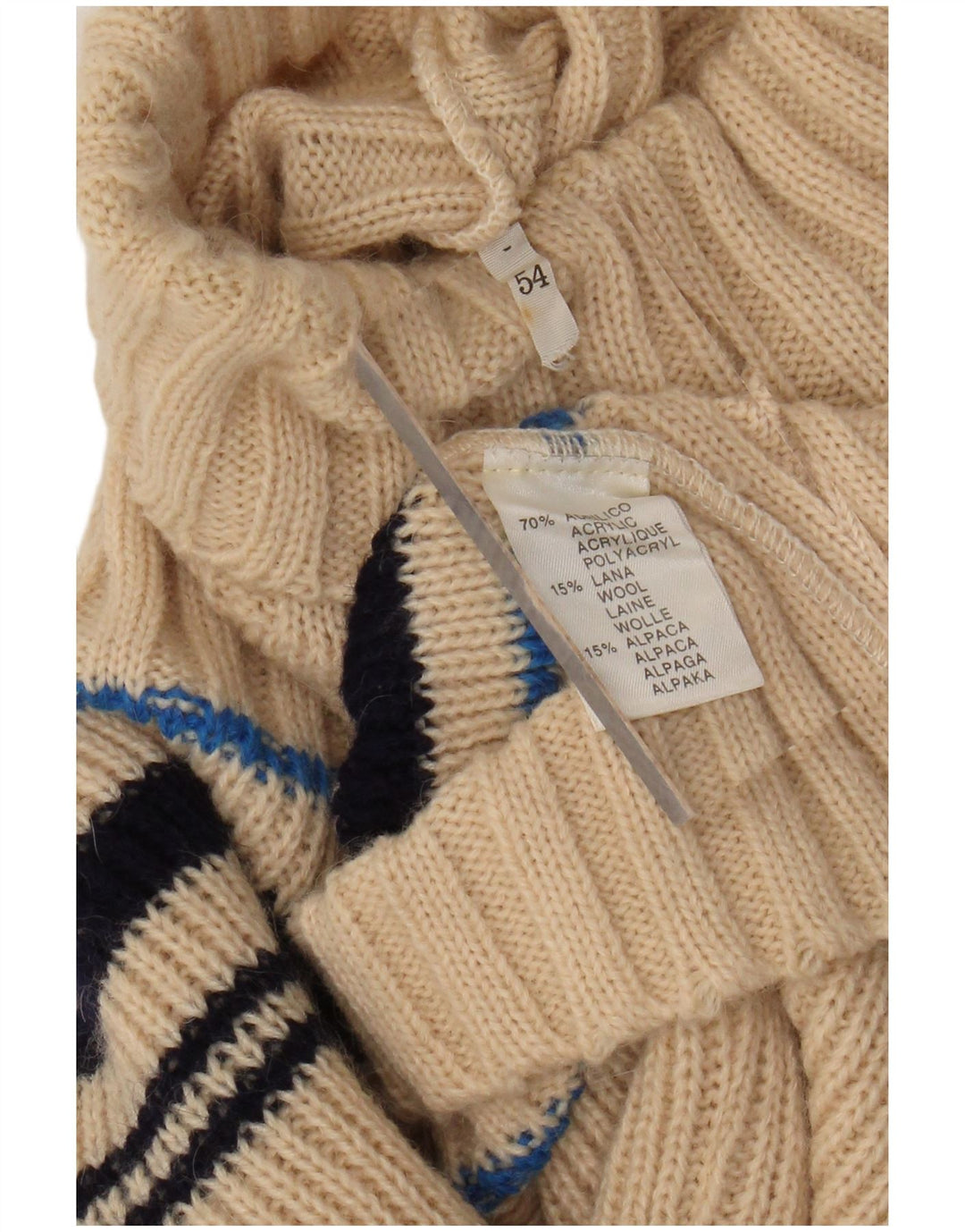 VINTAGE Mujer Roll Neck Jumper Suéter Reino Unido 12 Acrílico a rayas beige medio